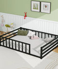 Safe Toddler Floor Bed With Rails And Door Full Size Montessori Bed For Ages 2 To 5 Low Profile Metal Platform Heavy Duty Guardrails