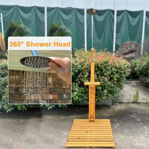 Portable Wood Outdoor Shower Kit For Backyard Poolside And Beach Use, Freestanding Shower With Sturdy Wood Frame, Grab And Go Setup, Perfect For Pools, Gardens, Patios, Spas, And Campers After Swim