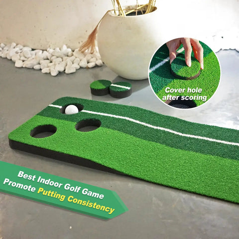 Indoor Putting Green Kit With Foldable 8 Foot Mat For Home Office Practice, Realistic True Roll Surface With Upslope