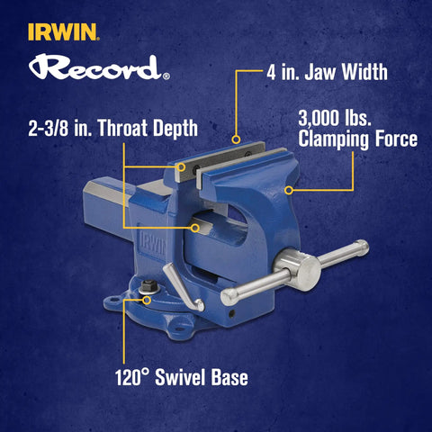 Bench Vise With Quick-Adjust And Fast-Release Jaw Lever For Smooth Locking And Quick Jaw Swaps, Heavy Duty Cast Gray Iron Body, Fused Steel Handle, Built To Tackle Large And Small Objects In Metalworking And Woodworking
