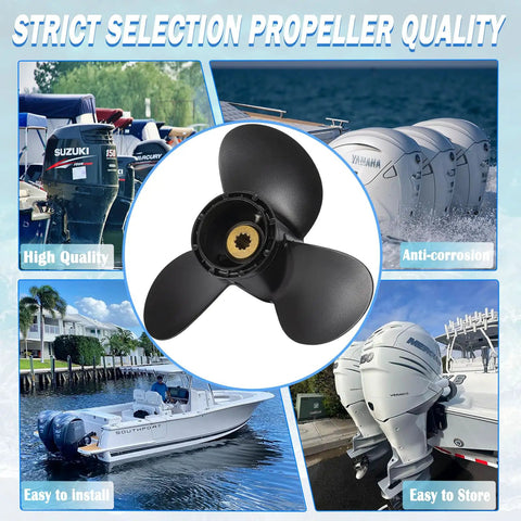 Aluminum Propeller For Suzuki Outboard Engines Ten And One Quarter Inch Diameter Eleven Inch Pitch Three Blade Right Hand