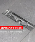 Linear Shower Drain 12 Inch Tile Insert With 2 In 1 Panels 304 Stainless Steel Brushed Finish in use with water flow