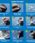 Eight-step instructional guide for using Windshield Crack Repair Kit Three Bottles Nano Quick Fix Glass Repair Liquid.