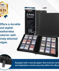 9-Pocket LX Top Loader Binder in Black Leatherette, archival safe, holds 252 standard 3x4 toploaders, open with cards visible.