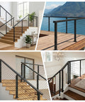 Heavy Duty 6 Foot 6 Inch Stainless Steel Flat Handrail Slick Matte Black Finish Cable Railing Run Your Deck Built Tough For Outdoor Stairs And Balconies Walkway Premium Badass Guardrail System in various indoor and outdoor settings.