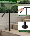 Heavy Duty Wrought Iron Stair Railing Handrails For Outdoor Steps Single Post Design With Black Powder Coat Finish Built Tough For A Dead Simple Setup And Secure Grip Safety Support Set Of 2, featuring ergonomic grip on outdoor steps.