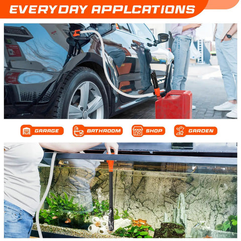 Battery Powered Portable Fuel Transfer Pump With 47 Inch Hose for gasoline transfer from car to container and aquarium siphon