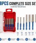 Crush Through Hard Surfaces With This Eight Piece Vacuum Brazed Diamond Drill Bit And Hole Saw Set For Tile Glass Porcelain Granite Fast Cut Edge Grinding And Pro Shop Precision in a red case with various sizes.