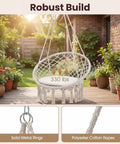 Macrame Hammock Chair Swing With Round Seat Cushion And Hardware Kit For Indoor Outdoor Use Boho Beige Hanging Chair For Patio