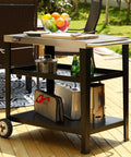 Rolling Dining Table With Trash Bag Holder For Outdoor Patio And BBQ Stainless Steel 34 Inch By 20 Inch Cart Food Prep Station