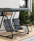Two Person Outdoor Porch Swing Chair With Cozy Independent Cushioned Seats And Adjustable Canopy Heavy Duty Patio Glider