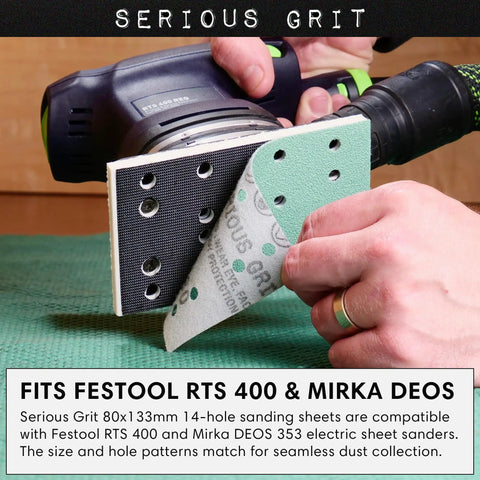 Beefy 14 Hole Five And A Quarter Inch Sanding Sheets 600 Grit Hook And Loop Film demonstration on Festool RTS 400 sander