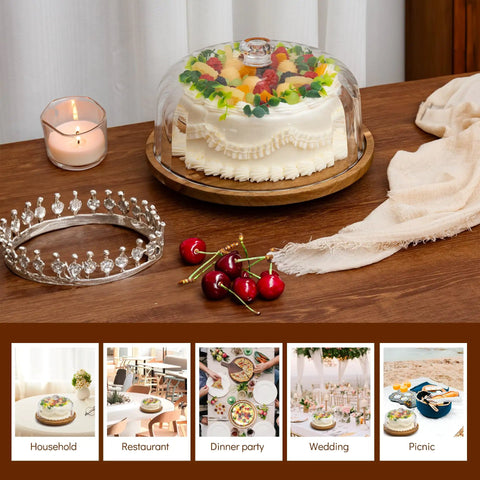 Heavy Duty Acacia Wood Cake Stand With Lid And Rotating Lazy Susan Tray displaying a cake, 11.8 inches, perfect for celebrations.