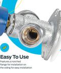 Close-up of a six inch frost free sillcock with vacuum breaker for outdoor water supply, showing brass fitting and installation flange.