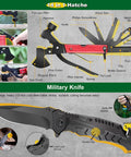 Image showing 14-in-1 hatchet and military knife from Must Have 30 In 1 Survival Gear Kit For Men And Outdoorsy Folks, Emergency Camping Essentials And First Aid Kit For Hiking, Fishing, Hunting, And Backpacking, Ready To Go Gear For Any Adventure.