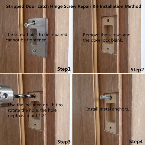 DIY Door Repair Kit For Stripped Hinge And Damaged Screws Reinforcement Jamb Hardware To Fix Wobbly Doors Black Finish install steps