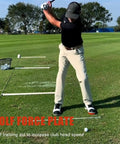 Golfer using Golf Swing Training Pad Pro Grade Rubber Force Plate For Ground Reaction Drills on green course.