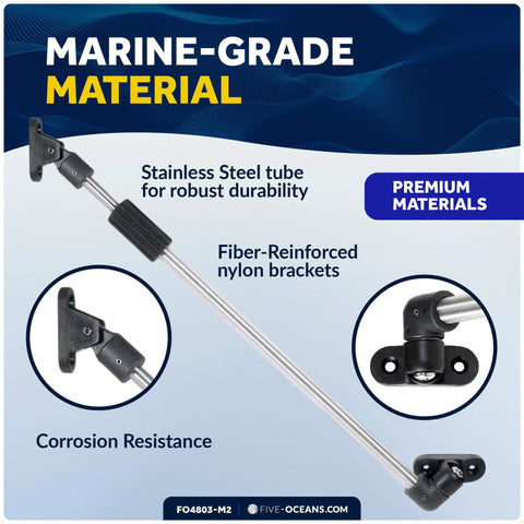 Front view: Five Oceans FO4803-M2 2-pack boat hatch lid supports; adjustable stainless steel tube with nylon brackets