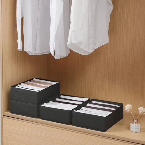 4 Pack T Shirt Drawer Organizers With Eight Grid Compartments For Closet Storage Keeps It Tidy Built From Durable Nonwoven Fabric With Sturdy PP Board Sides Washable Organizer For Folded Clothes Leggings Silk Scarves Black in closet