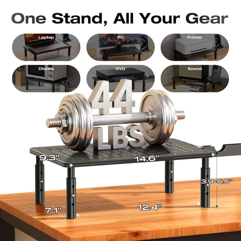 3 Height Adjustable Monitor Stand Riser For Desk And Workstation Elevates Computer Laptop TV And Printer With Metal Shelf