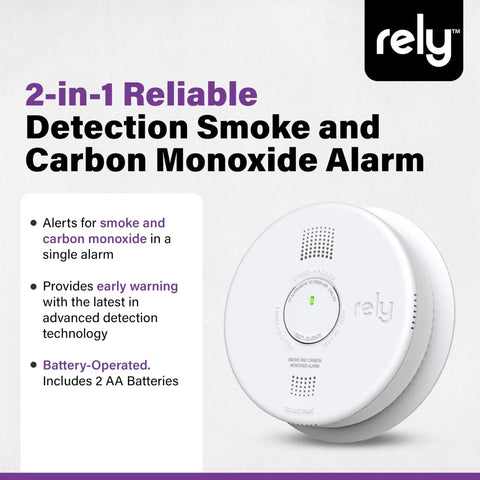Two In One Smoke And Carbon Monoxide Detector Battery Operated With Siren Voice Alerts And LED Indicators For Daily Fire And CO Protection One Pack Included shown in packaging