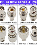 PL259 to BNC RF Adapter Kit for Coax Cables and Antennas showing UHF to BNC male and female connectors, brass nickel plated.