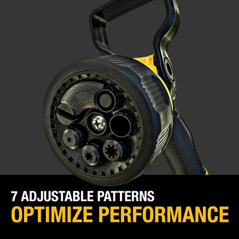 Close-up of Heavy Duty Hydro Cannon Nozzle With Seven Spray Patterns for optimized performance in cleaning and lawn care.