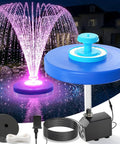 Floating Pond Fountain With LED Lights Plug In Aerator Pump For Ponds And Pools showing spray and components