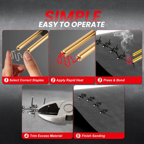 Step by step guide for using Cordless Plastic Welder Kit With 2600mAh Battery USB C Fast Charge 3 Second Heat To 1380F.