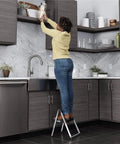 One Step Steel And Resin Go-To Step Stool Without Handle In Platinum And Black, Lightweight Yet Sturdy With Slip Resistant Feet used in kitchen
