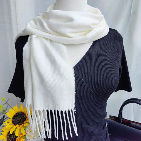 Winter Plaid Scarf For Men And Women, Comfy Cozy Warm Acrylic Knit, Lightweight Yet Soft On Skin, Classic Fall And Winter Accessory, Fade Resistant And Washable, White
