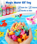 Hands holding squishy water toys with gel tubes and molds; Glow In The Dark Water Fairy Toy Kit For Kids With Aqua Gel And 16 Molds