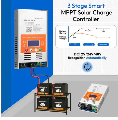 60A MPPT Solar Charge Controller V124 Upgraded For 12V 24V 48V Rigs with batteries and LCD interface