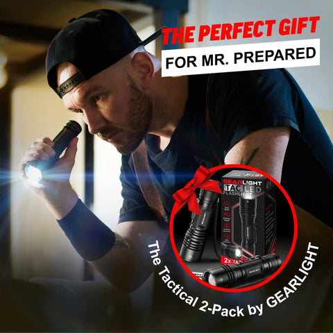 Ultra Bright Tactical Flashlight For EDC Mini Size Compact Powerhouse with packaging, used by person indoors