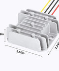 Waterproof 12V 24V To 6V Buck Converter 60W 10A Max Output, durable aluminum case with silicone seal, dimensions shown.