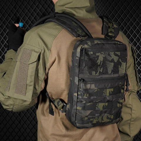 Person wearing Tactical Molle Hydration Pack One And A Half Liter Capacity Water Reservoir Bag For Molle Vest Backpack Lightweight Durable