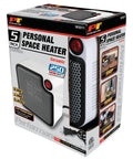 Box of Desk-Friendly 250W Personal Space Heater For Desks And Small Rooms, showing ceramic mini heater with features.
