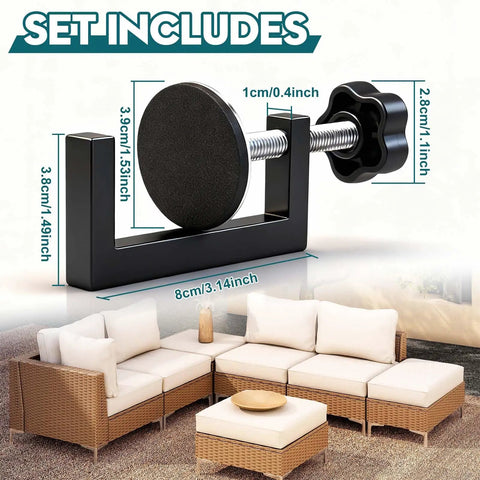 Image showing 4 Pack Adjustable G Shaped Sofa Clamps for Sectional Couches and Outdoor Patio Furniture Clips in use on wicker set
