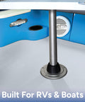 Heavy Duty RV Removable Table Leg Kit 28.5 Inch Aluminum Support Post Chrome Finish mounted on RV floor.