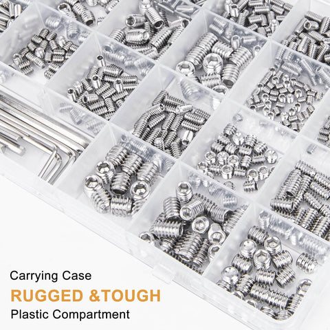 1105 Piece Metric And SAE Set Screw Kit With Internal Hex Drive Allen Grub Screws Cup Point 304 Stainless Steel in plastic case