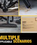 Collage showing Three Pack Dust Bags For 12 To 16 Gallon Wet Dry Vacuum Cleaner Compatible With DXV12P DXV14P DXV16P DXV16PA DXV16S in use.