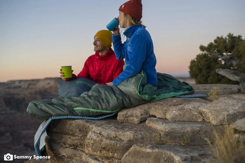 Two Person Camping Cook Set With Nesting Design Deep Dish Bowls And Double Wall Insulated Mugs on a camping trip