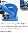 Rock Solid Two Ton Manual Arbor Press Built Tough With Cast Iron Body And Smooth Ratcheting Lever For Bench Mountable Stamping And Heavy Duty Metal Working Jobs showing four U-shaped slots for jamming parts.