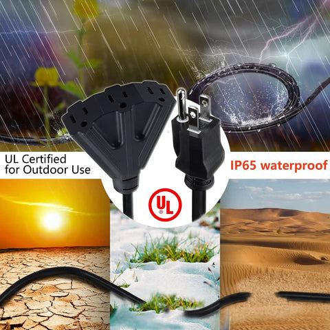 150 Ft 12 Gauge Heavy Duty Black Extension Cord With 3 Outlets For Outdoor And Indoor Use Waterproof 3 Prong Power Cable