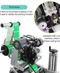 Close-up of Automatic Flat Surface Labeling Machine With Built In Printer And Desktop Conveyor System For High Speed Precision Sticker Application Dead Simple Setup 110V showing print block.
