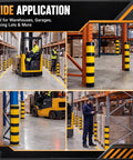 Heavy Duty Forklift Column Protectors Built Tough For Rough Warehouses, High Visibility Pvc Rack Guards Fit Eighty To One Hundred Millimeter Posts in action.