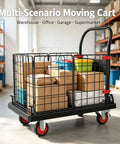 2in1 Foldable Wire Mesh Platform Cart With 400 Lb Capacity, Convertible Hand Truck To Enclosed Trolley, Heavy Duty Dolly For Warehouse Move, 72 By 48 Cm, 4 Inch Silent TPR Brake Casters, Black loaded with boxes in a warehouse