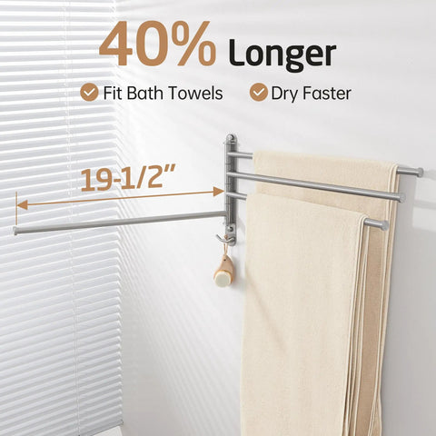 Extra Long 19.5 Inch Swivel Towel Rack With Four Arms, Swing Out Wall Mount Towel Bar For Bathroom, Holds Towels Next to Blinds