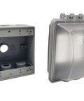 2-Gang Heavy-Duty Weatherproof Outdoor Outlet Cover And Box Kit With Lockable In Use Cover, Metallic Electrical Box