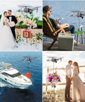 All Terrain Drone Airdrop System With Remote Release showing various payload deliveries, including wedding and fishing scenarios.
